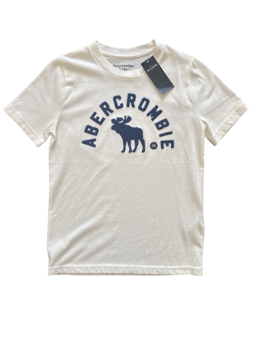Abercrombie Kids Moose Short Sleeve Tee NWT Size Youth 7/8 Blue Lettering